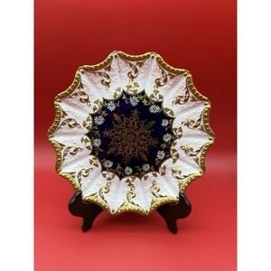 RARE Antique Cabinet Plate AYNSLEY 3528 Gold Gilded Cobalt Blue Scalloped Rim